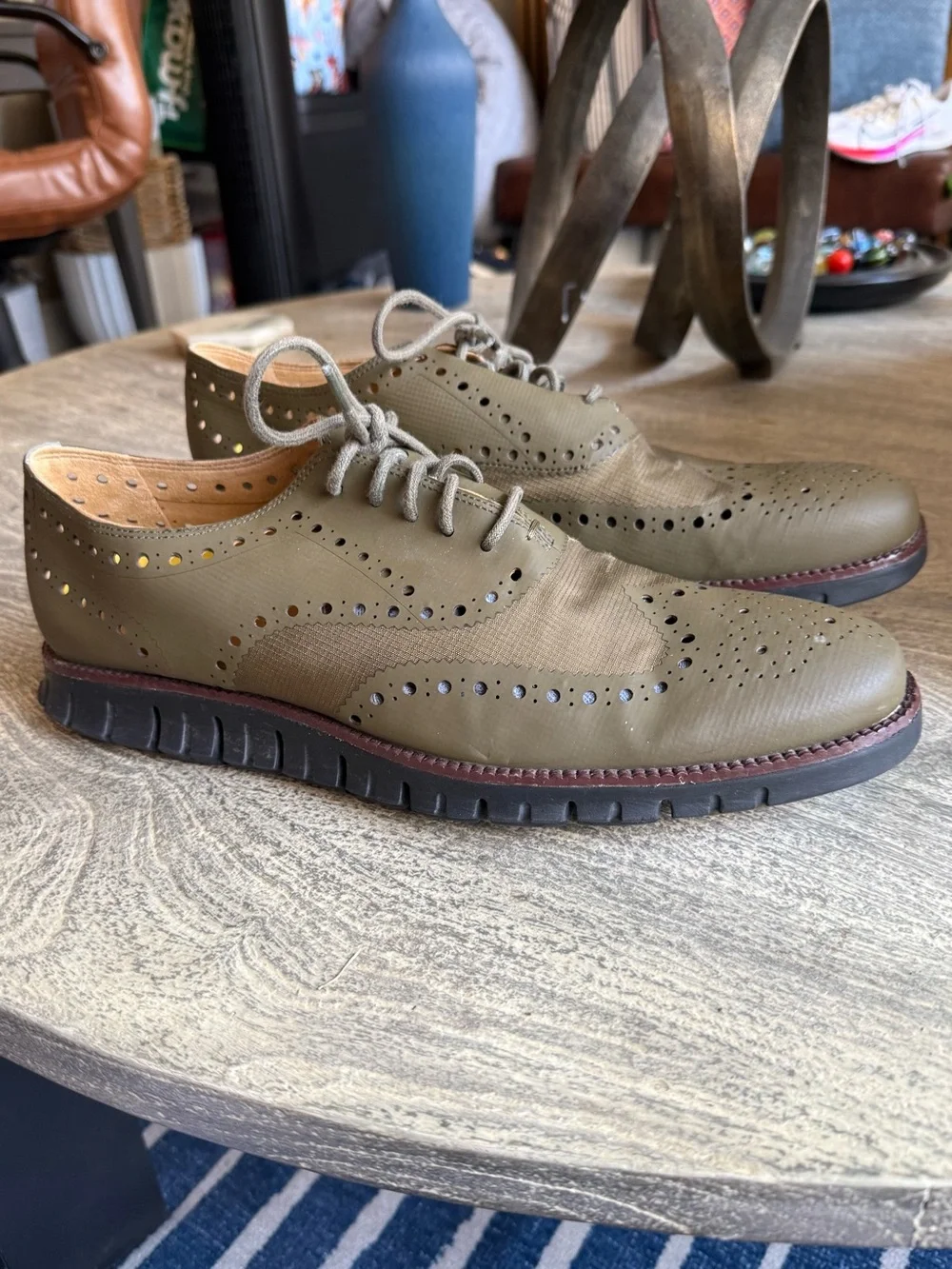 Cole Haan Olive Wingtip Derby Shoes